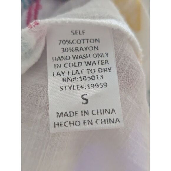 Savanna Jane Embroidered White Tunic Blouse Small S Colorful Boho Top - Picture 4 of 6